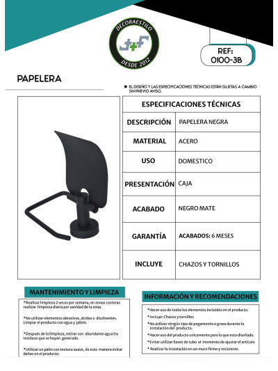 PAPELERA NEGRO MATE