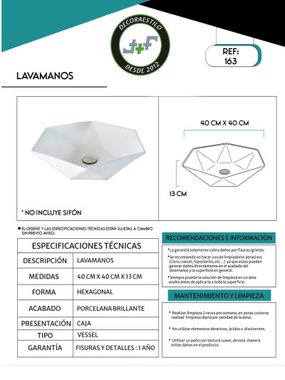 LAVAMANOS PORCELANA 30X30X13cms