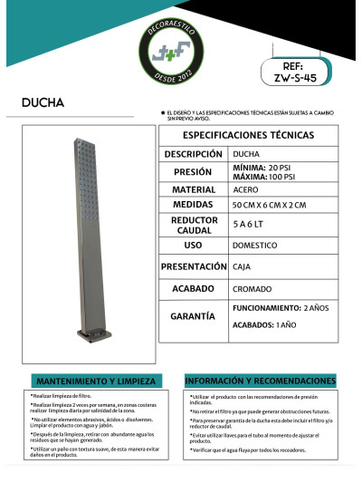 DUCHA TUBO 45 CM CUADRADA