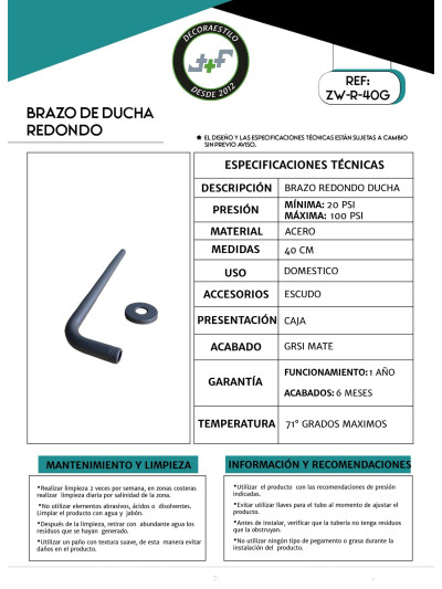 BRAZO DE DUCHA 40 CM GRIS