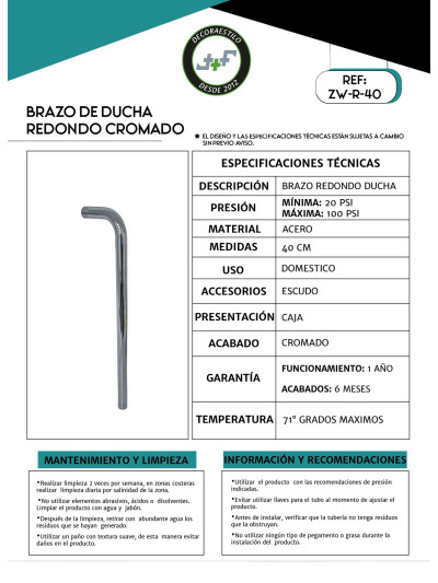 BRAZO DE DUCHA 40 CM CROMADO