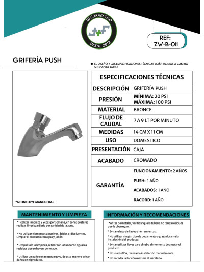 LLAVE LM PUSH BRONCE