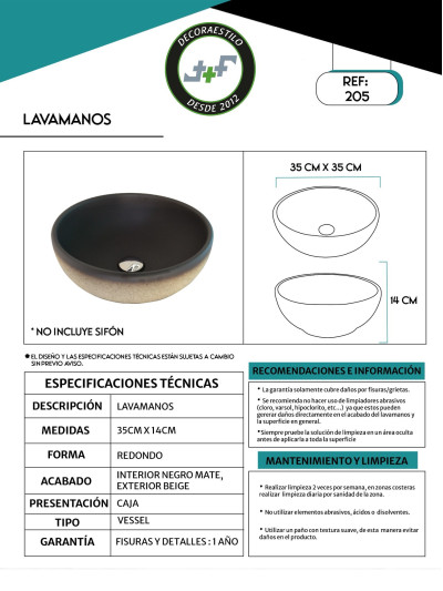 LAVAMANOS RUSTICO 36X36X14cms