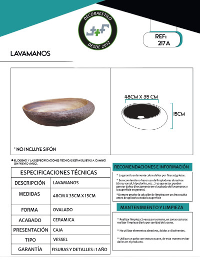 LAVAMANOS ARTESANAL 48*30*12