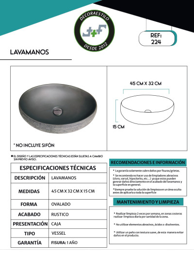 LAVAMANOS ARTESANAL 45*32*15CM