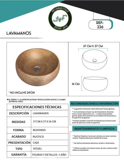 LAVAMANOS ARTESANAL37*37*16CM