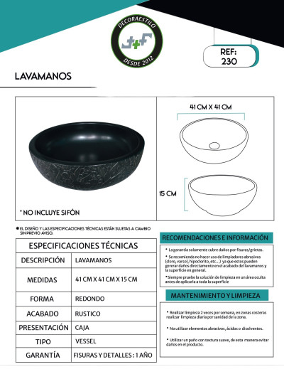 LAVAMANOS ARTESANAL 41*41*15CM