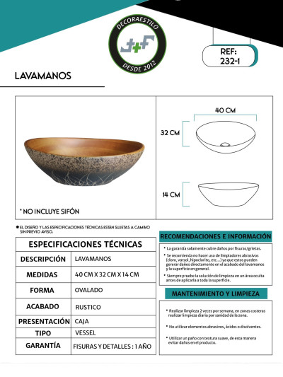 LAVAMANOS ARTESANAL 40*32*14CM