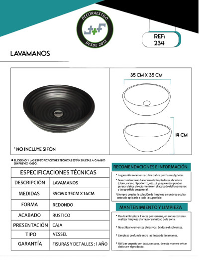 LAVAMANOS ARTESANAL 35*35*14CM