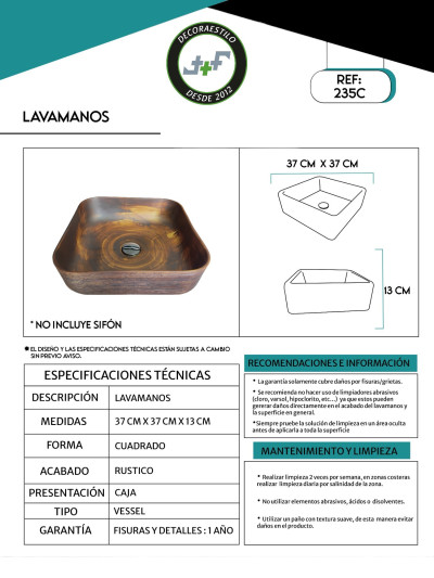 LAVAMANOS ARTESANAL 37*37*13CM