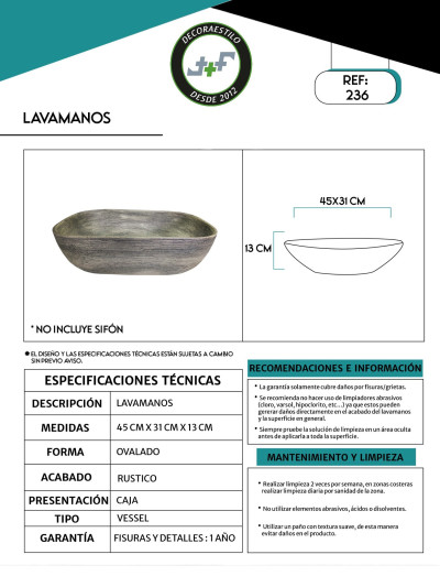 LAVAMANOS ARTESANAL 45*31*13CM