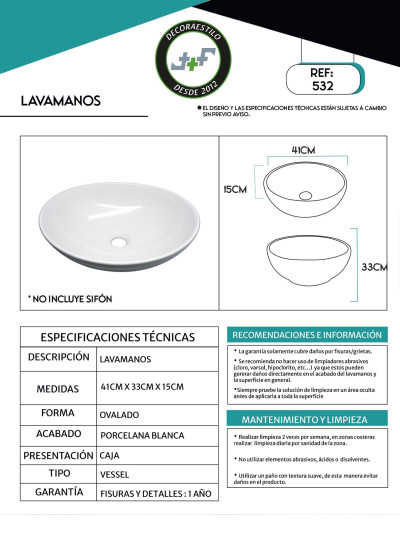 LAVAMANOS CERAMICA 43X35cms