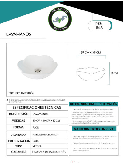 LAVAMANOS PORCELANA 40X40X17cms
