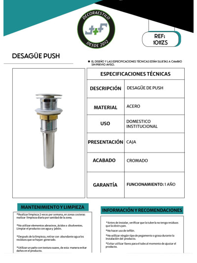 DESAGUE PUSH EN ZINC