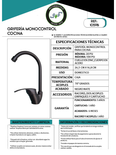 GRIFERIA MONOCONTRO NEGRA