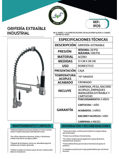GRIFERIA MONOCONTROL COCINA