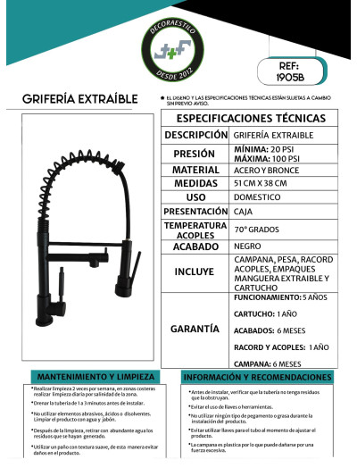 GRIFERIA MONOCONTROL COCINA NEGRA