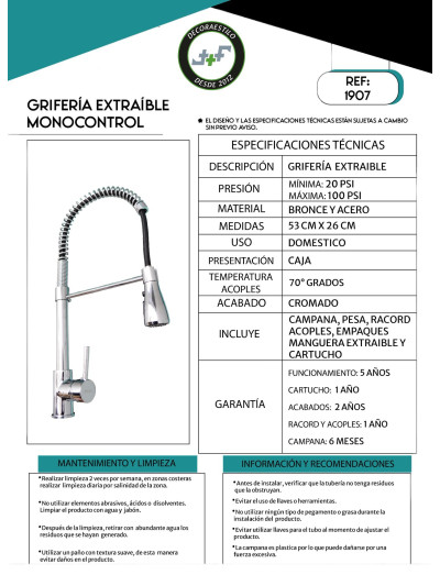 LLAVE MONOCONTROL COCINA CROMODA