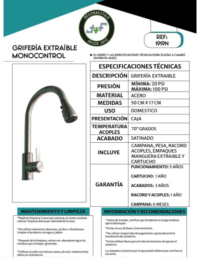 LLAVE MONOCONTROL EXTRAIBLE