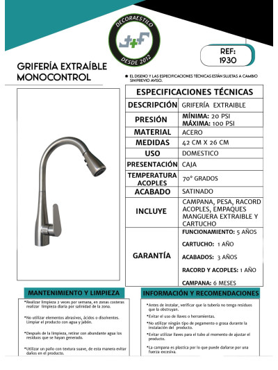 GRIFERIA EXTRAIBLE SATINADO