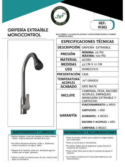 GRIFERIA MONOCONTROL EXTRAIBLE