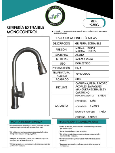LLAVE MONOCONTROL EXTRAIBLE GRIS
