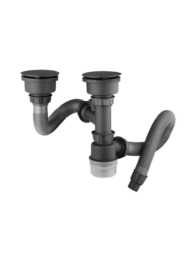 SIFON DOBLE CON CANASTILLAS NEGRO MATE