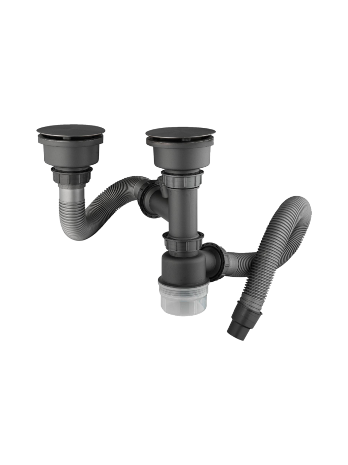 SIFON DOBLE CON CANASTILLAS NEGRO MATE