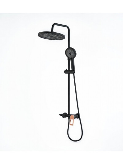 COLUMNA DUCHA ESSENZIALE NEGRO MATE+ORO ROSA TEXTURIZADO