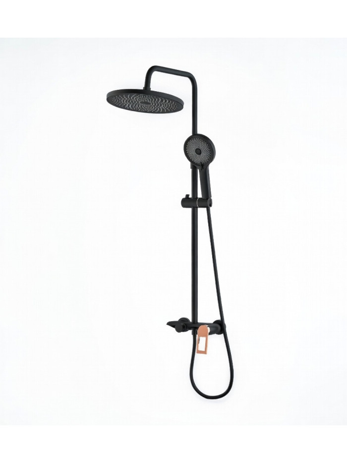 COLUMNA DUCHA ESSENZIALE NEGRO MATE+ORO ROSA TEXTURIZADO