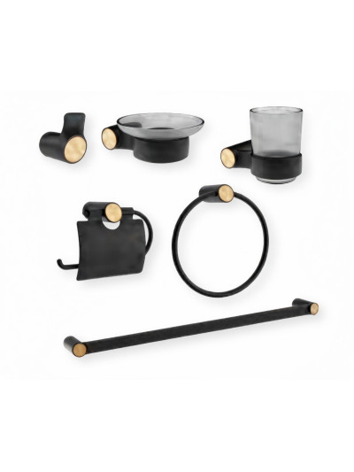 KIT DE ACCESORIOS 6 PIEZAS DUETTO NEGRO MATE +ORO ROSA TEXTURIZADO