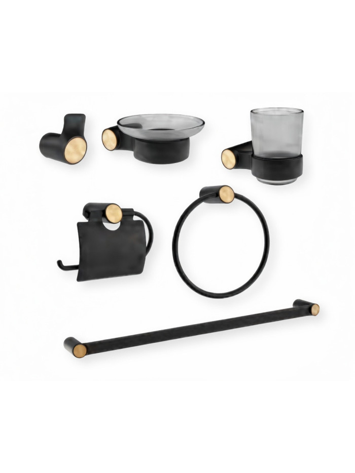 KIT DE ACCESORIOS 6 PIEZAS DUETTO NEGRO MATE +ORO ROSA TEXTURIZADO
