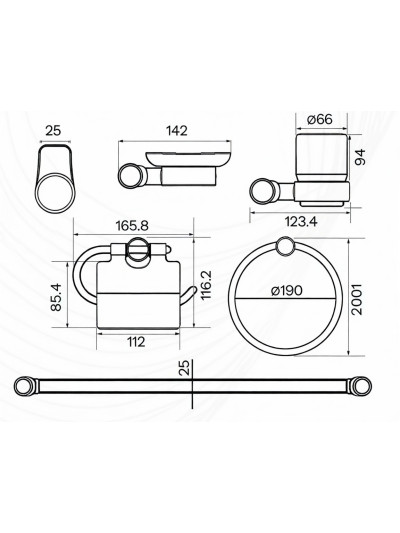 KIT DE ACCESORIOS 6 PIEZAS DUETTO NEGRO MATE +ORO ROSA TEXTURIZADO