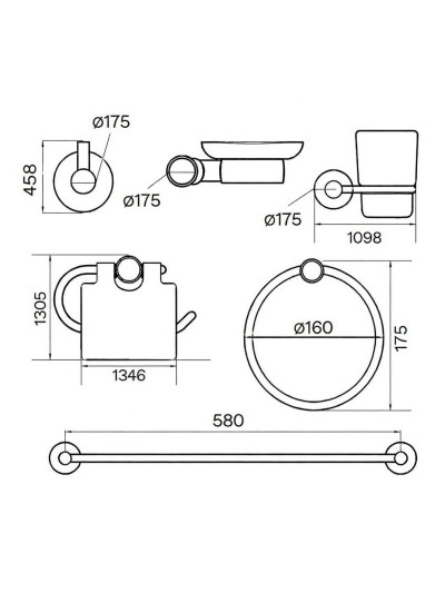 KIT DE ACCESORIOS 6 PIEZAS NIQUEL TEXTURIZADO