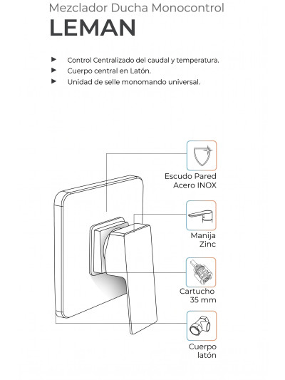 MEZCLADOR DUCHA MONOCONTROL LEMAN CUADRADO CROMO