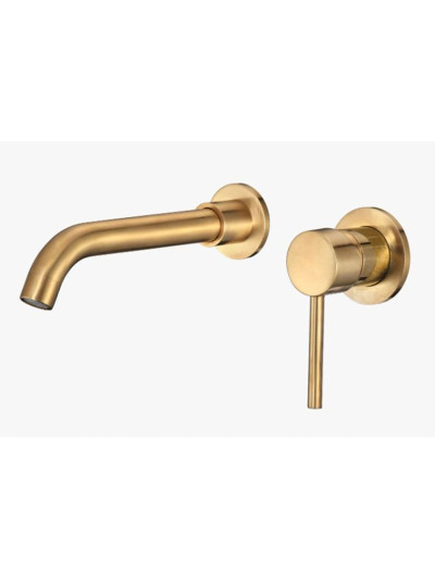 MEZCLADOR LAVAMANOS DE MURO REDONDO BRUSHED GOLD