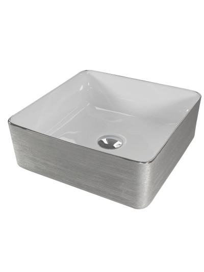 LAVAMANOS DE SOBREPONER BLANCO Y PLATA 38.5x38.5x13.5CM