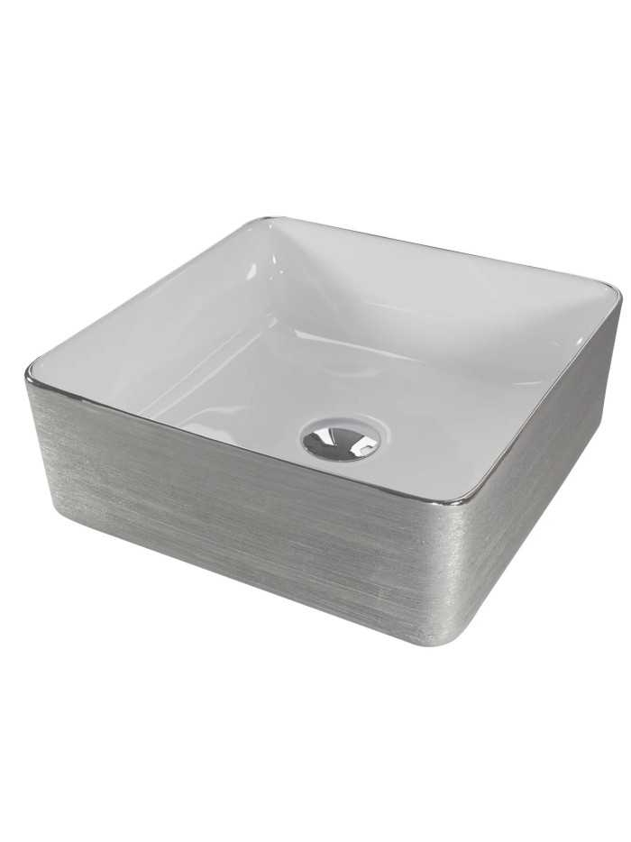 LAVAMANOS DE SOBREPONER BLANCO Y PLATA 38.5x38.5x13.5CM