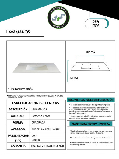 PLACA CERAMICA 120*46CM