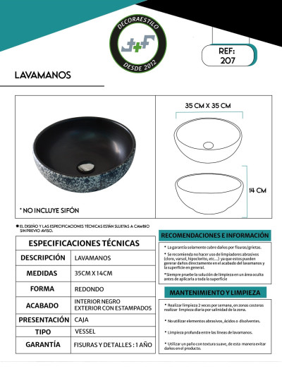 LAVAMANO ARTESANAL 35*35*14CM