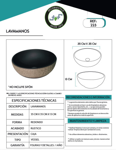 LAVAMANOS ARTESANAL 34*34*14CM