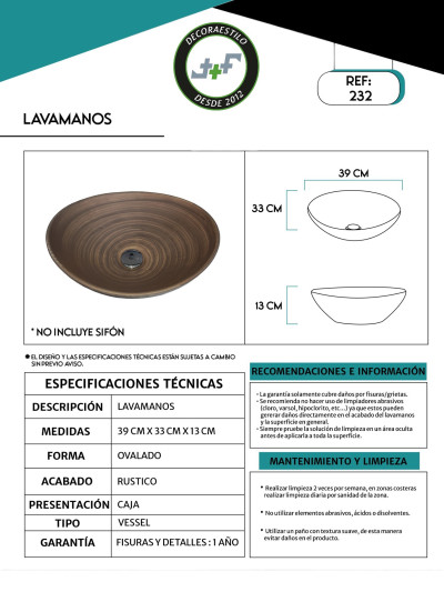 LAVAMANOS ARTESANAL 39*33*13CM