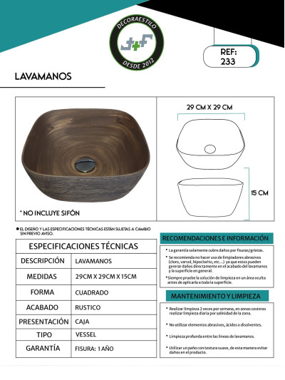 LAVAMANOS ARTESANAL 40X40x13cms