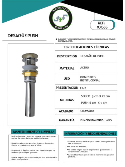 DESAGUE PUSH ACERO 201