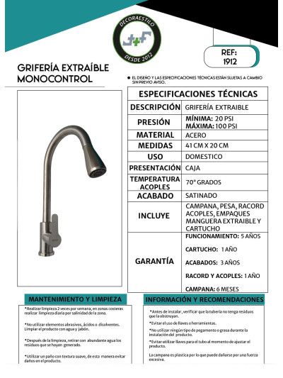 GRIFERIA MONOCONTROL EXTRAÍBLE