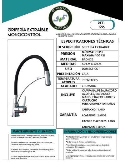 LLAVE MONOCONTROL COCINA