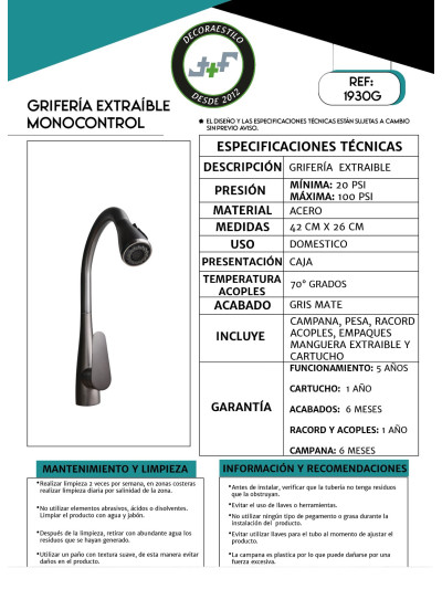 GRIFERIA MONOCONTROL EXTRAIBLE