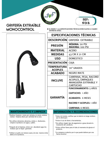 GRIFERIA EXTRAIBLE  NEGRA