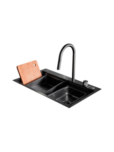 LAVAPLATOS CON ACCESORIOS Y GRIFERIA ALL IN 75X46 NEGRO