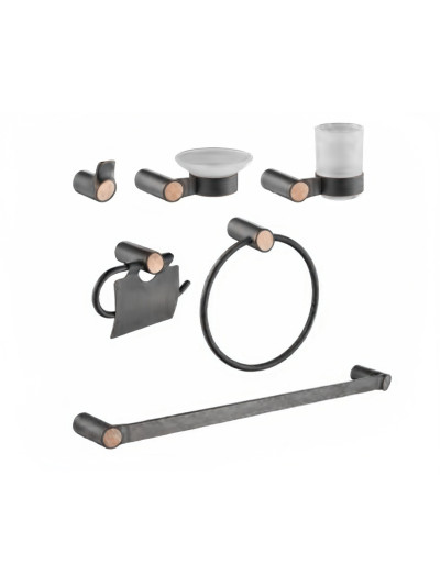 KIT DE ACCESORIOS 6 PIEZAS GRIS CONCRETO+ ORO ROSA TEXTURIZADO